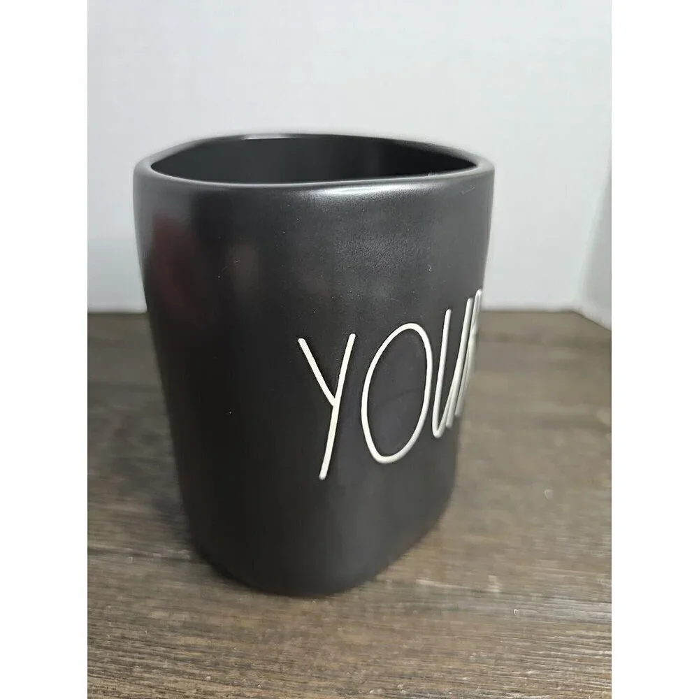 Rae Dunn Magenta Artisan Yours Ceramic Mug Black White Writing
